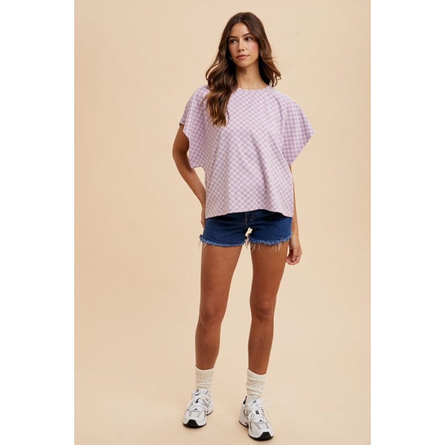 Annie Wear Checkered Round Neck Short Sleeve T-Shirt Apparel and Accessories