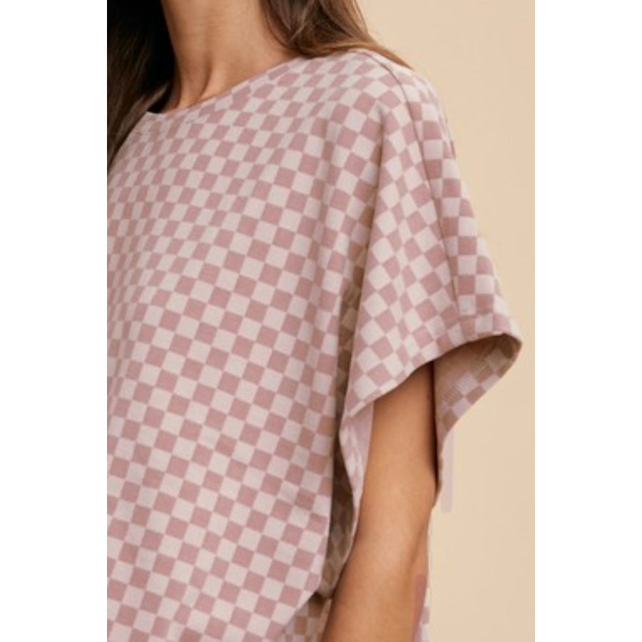 Annie Wear Checkered Round Neck Short Sleeve T-Shirt Apparel and Accessories