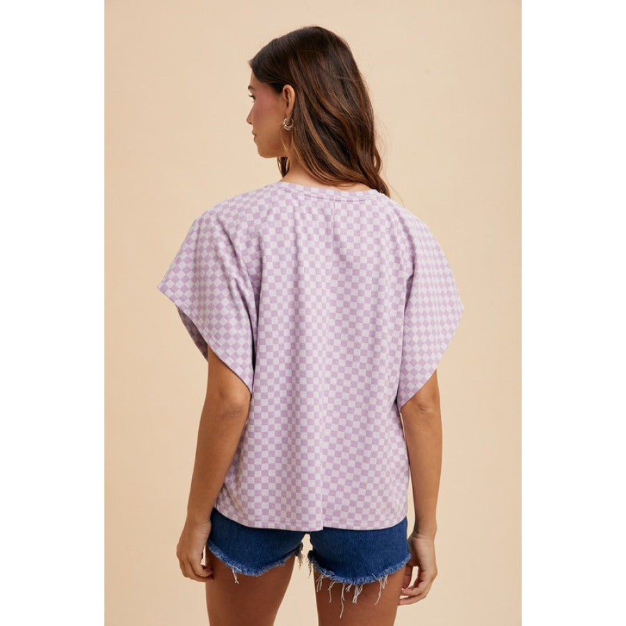 Annie Wear Checkered Round Neck Short Sleeve T-Shirt Apparel and Accessories