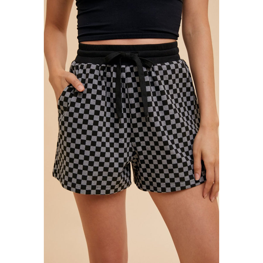 Annie Wear Checkered Round Neck Top and Drawstring Shorts Set Apparel and Accessories