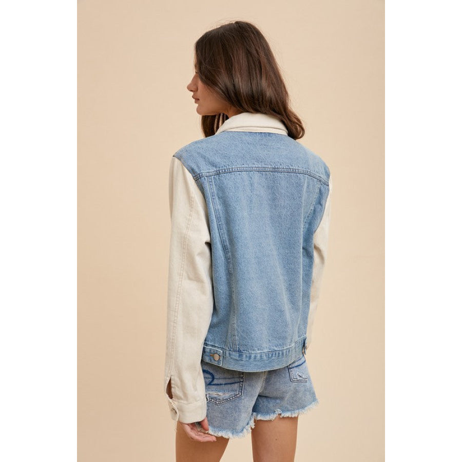 Annie Wear Collared Neck Double Placket Denim Jacket Apparel and Accessories