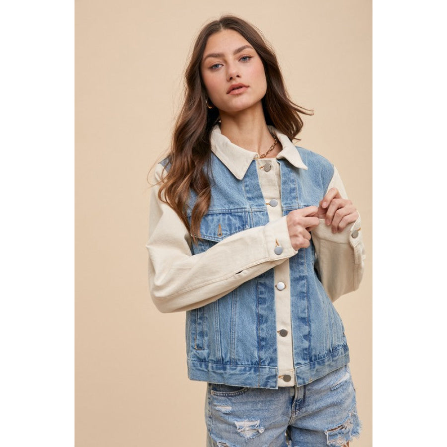 Annie Wear Collared Neck Double Placket Denim Jacket Medium / S Apparel and Accessories