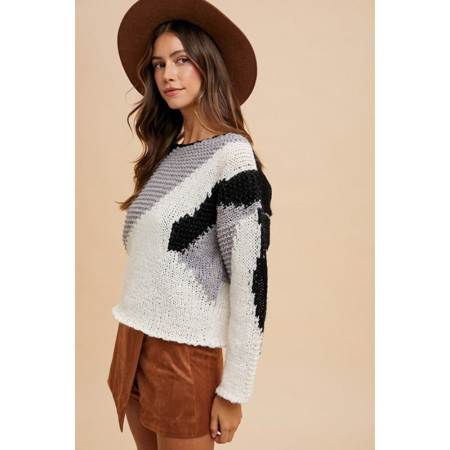 Annie Wear Color Block Drop Shoulder Sweater Black Combo / S Apparel and Accessories