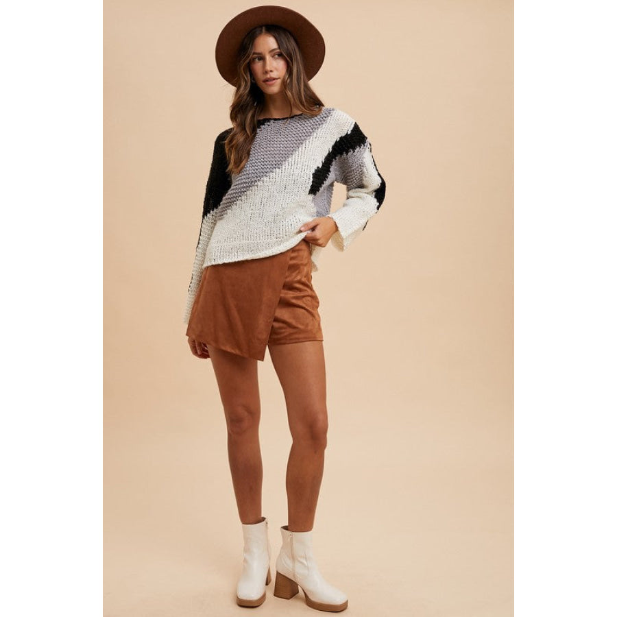 Annie Wear Color Block Drop Shoulder Sweater Apparel and Accessories