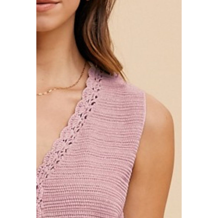 Annie Wear Crochet Trim Button Down Sweater Vest Apparel and Accessories