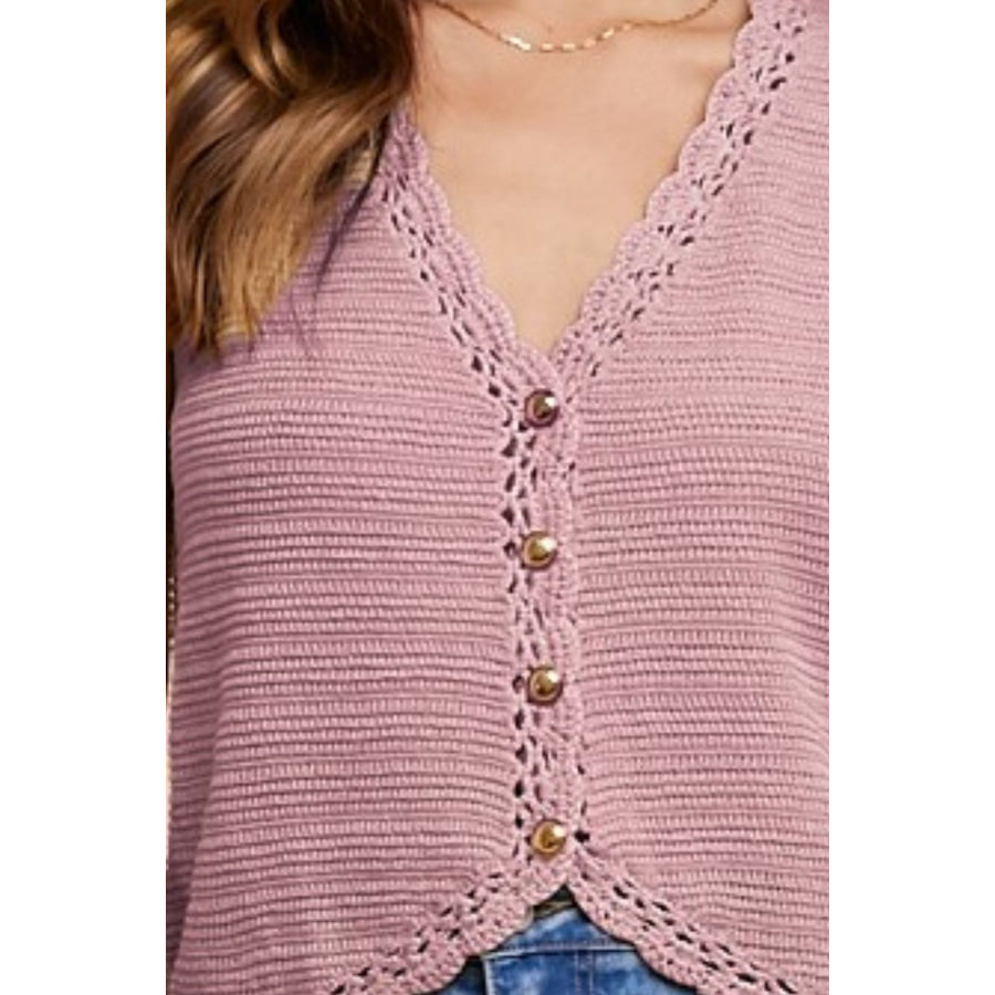 Annie Wear Crochet Trim Button Down Sweater Vest Apparel and Accessories