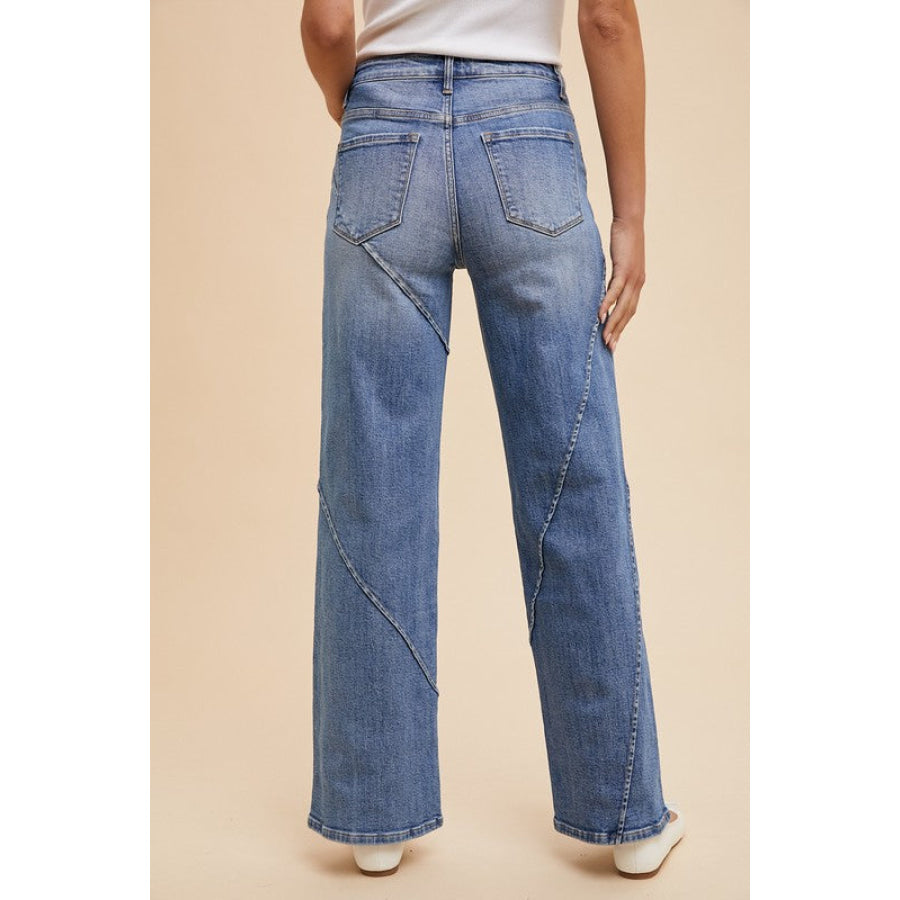 Annie Wear Decorative Seams Wide Leg Jeans Apparel and Accessories