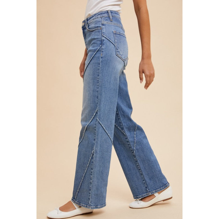 Annie Wear Decorative Seams Wide Leg Jeans Apparel and Accessories