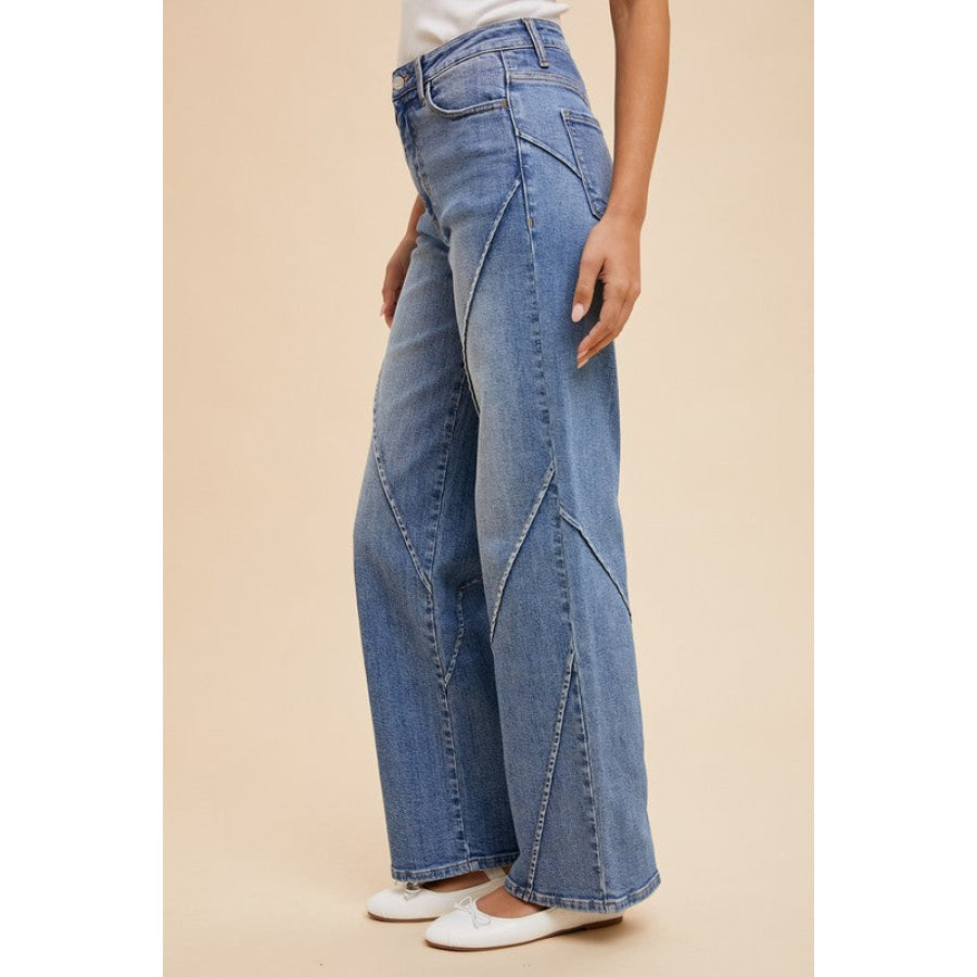 Annie Wear Decorative Seams Wide Leg Jeans Apparel and Accessories