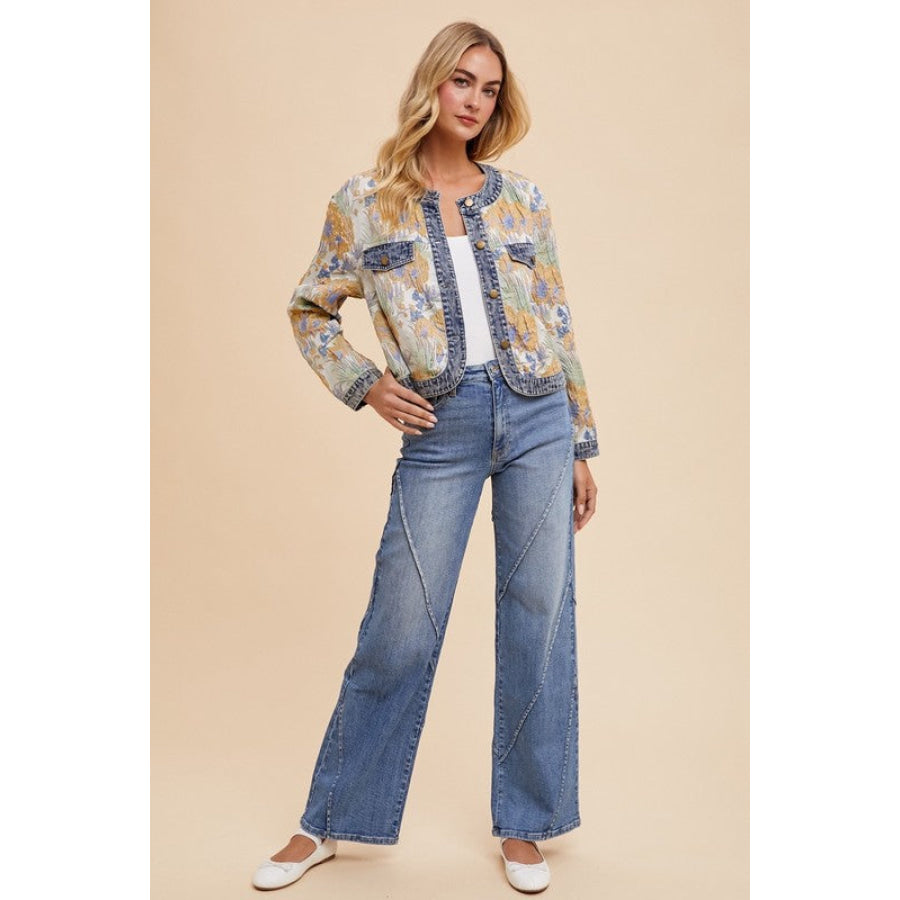 Annie Wear Decorative Seams Wide Leg Jeans Apparel and Accessories