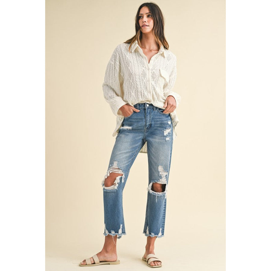 Annie Wear Distressed Raw Hem Cropped Jeans Apparel and Accessories