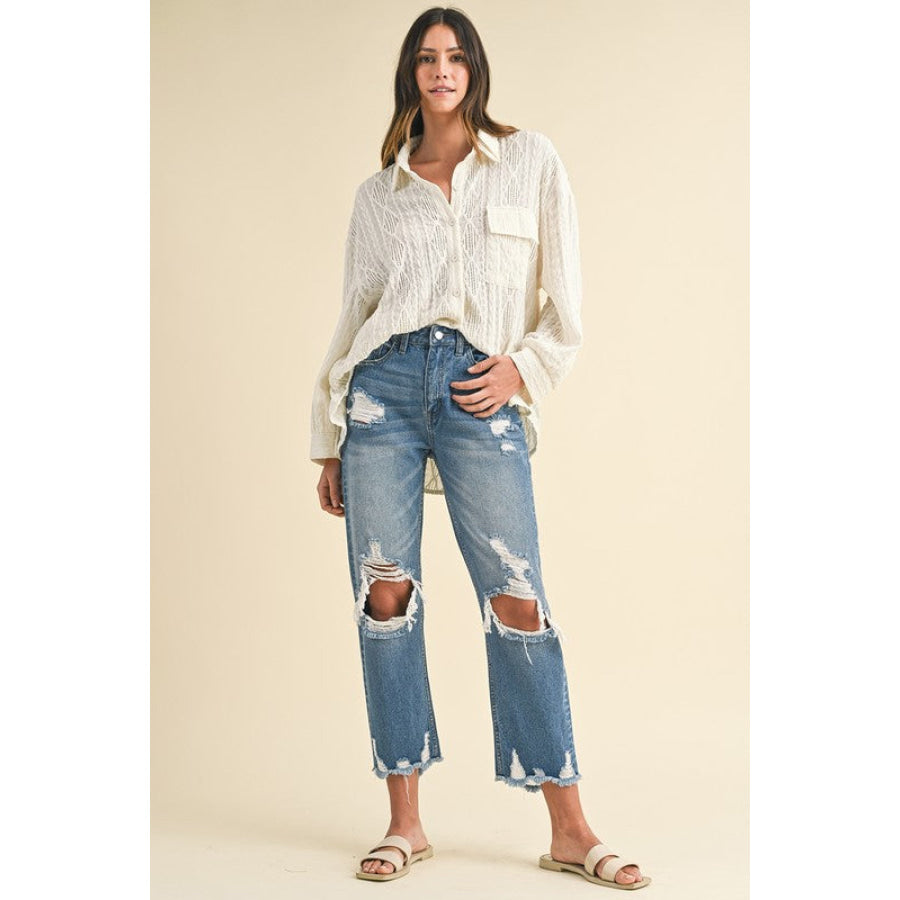 Annie Wear Distressed Raw Hem Cropped Jeans Apparel and Accessories