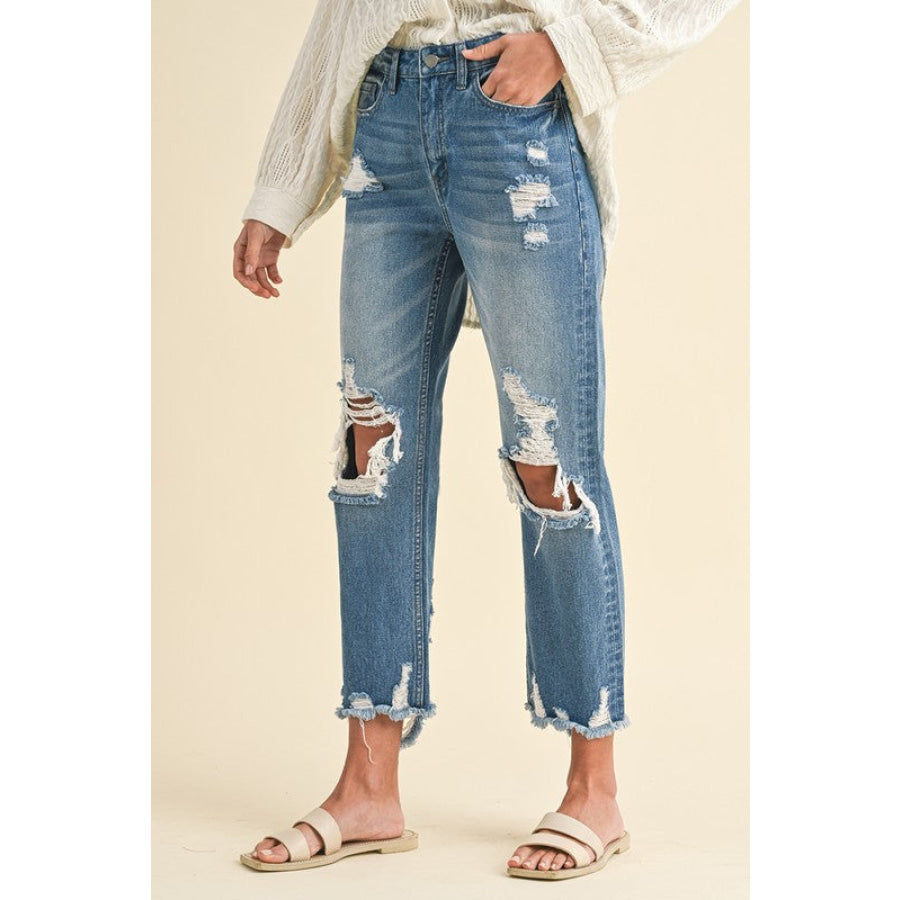 Annie Wear Distressed Raw Hem Cropped Jeans Apparel and Accessories