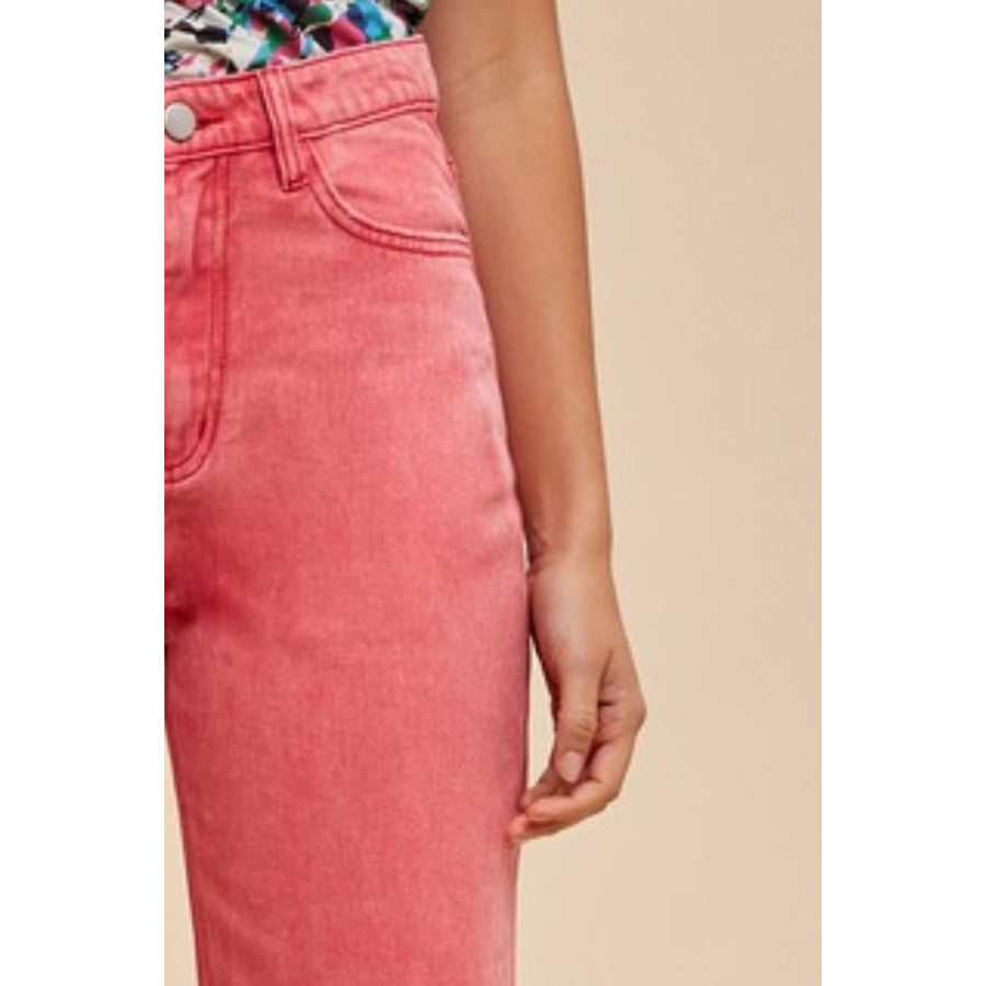 Annie Wear Distressed Raw Hem Jeans Strawberry / S Apparel and Accessories