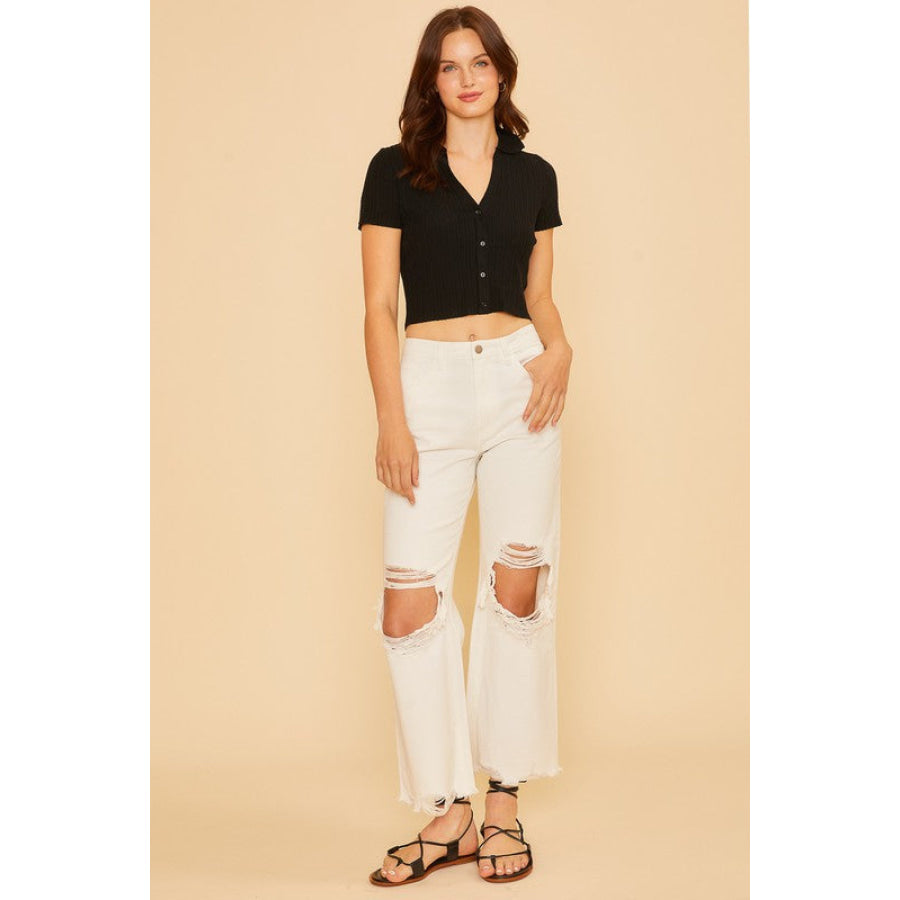 Annie Wear Distressed Raw Hem Jeans White / S Apparel and Accessories