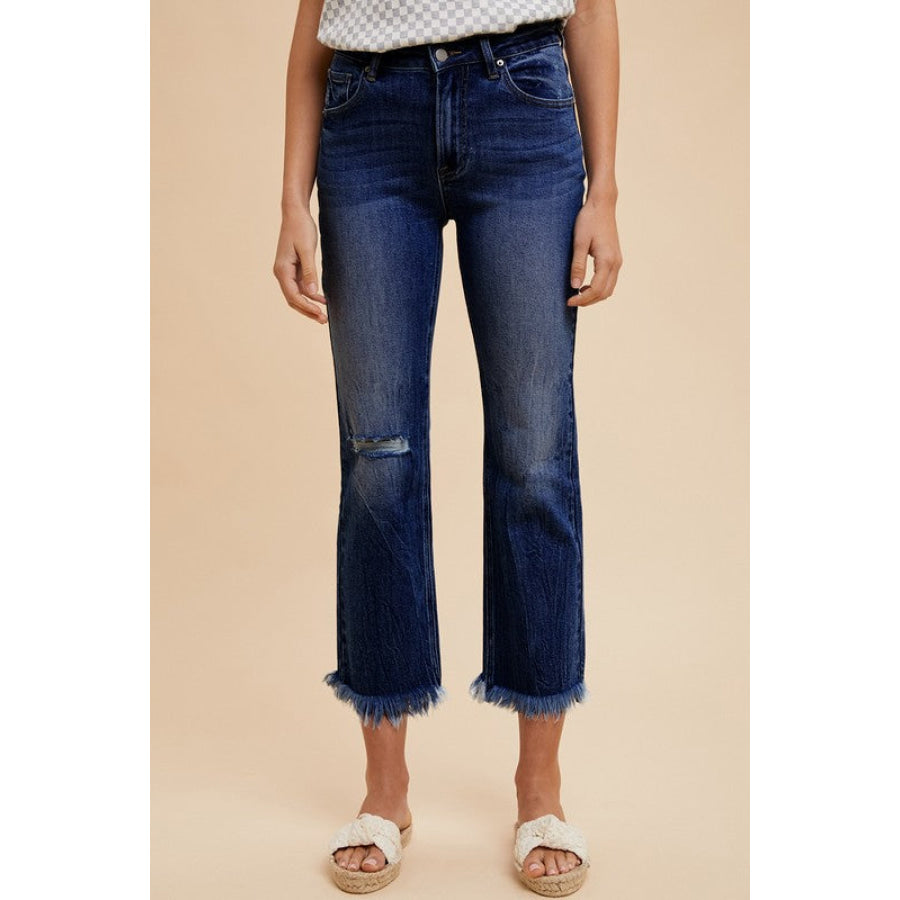 Annie Wear Distressed Raw Hem Straight Leg Cropped Jeans Apparel and Accessories