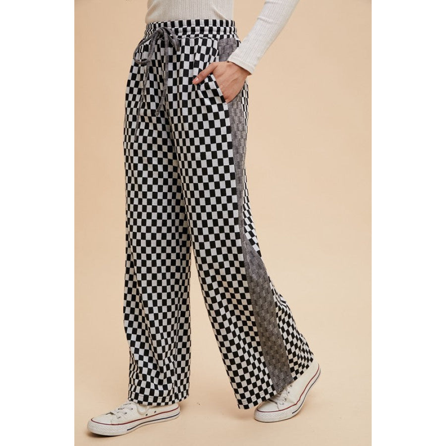 Annie Wear Drawstring Checkered Wide Leg Pants Apparel and Accessories