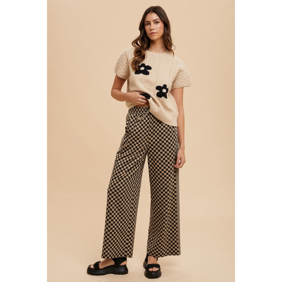 Annie Wear Drawstring Checkered Wide Leg Pants Apparel and Accessories