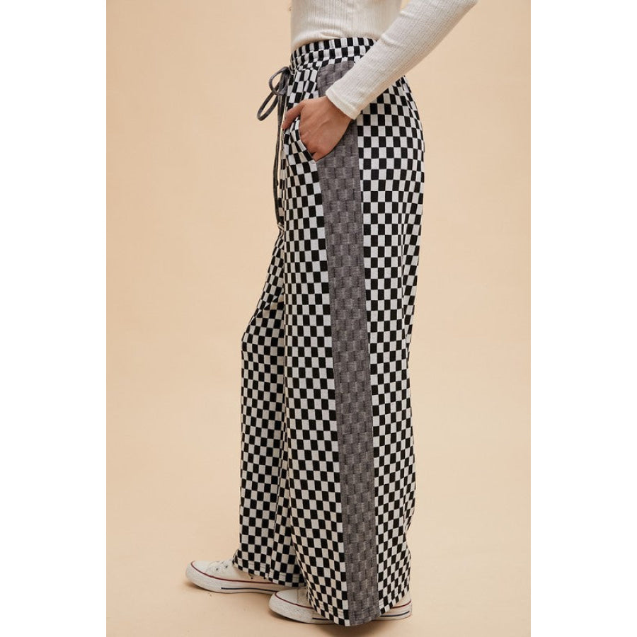 Annie Wear Drawstring Checkered Wide Leg Pants Apparel and Accessories