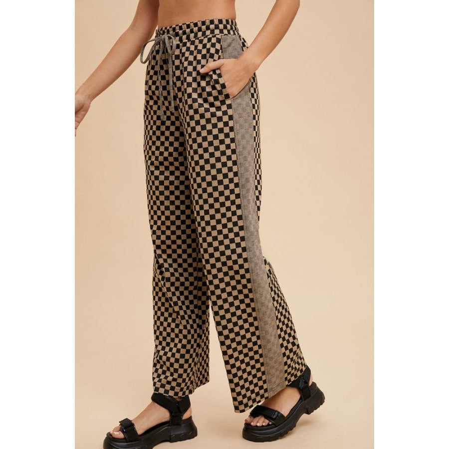 Annie Wear Drawstring Checkered Wide Leg Pants Apparel and Accessories