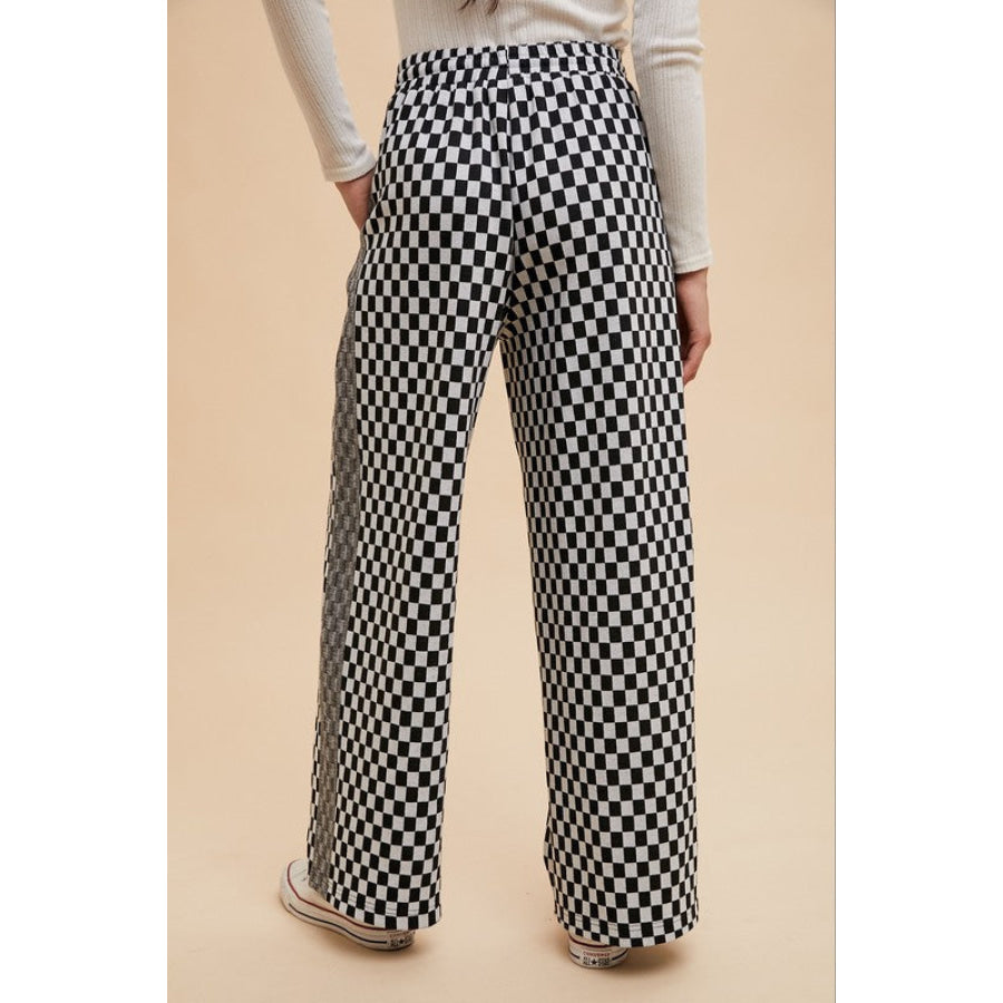 Annie Wear Drawstring Checkered Wide Leg Pants Apparel and Accessories