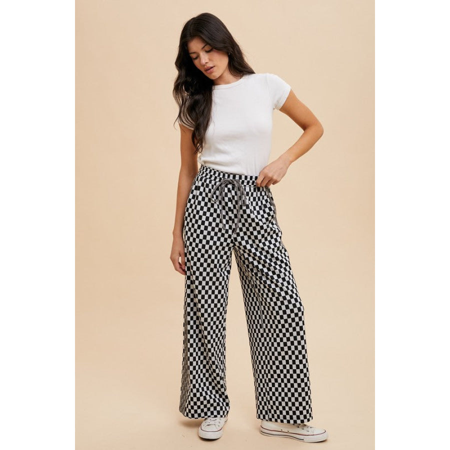 Annie Wear Drawstring Checkered Wide Leg Pants Apparel and Accessories