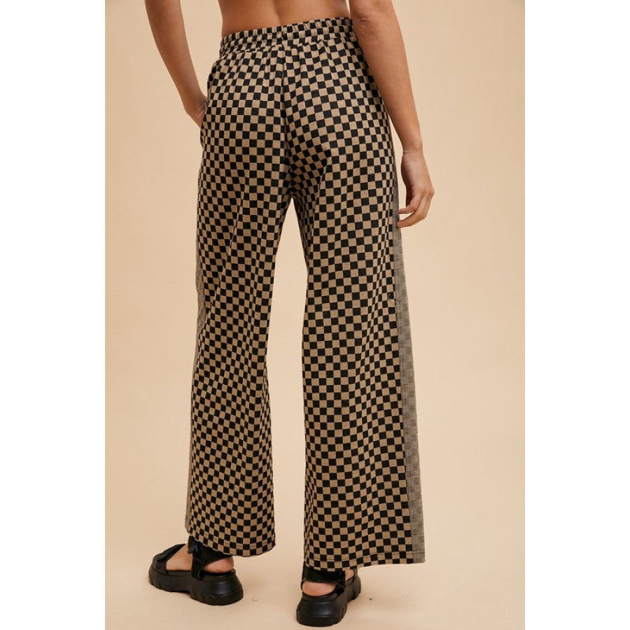 Annie Wear Drawstring Checkered Wide Leg Pants Apparel and Accessories