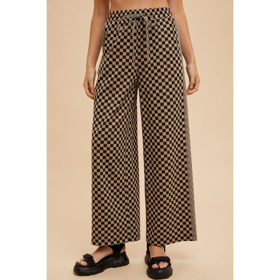 Annie Wear Drawstring Checkered Wide Leg Pants Apparel and Accessories