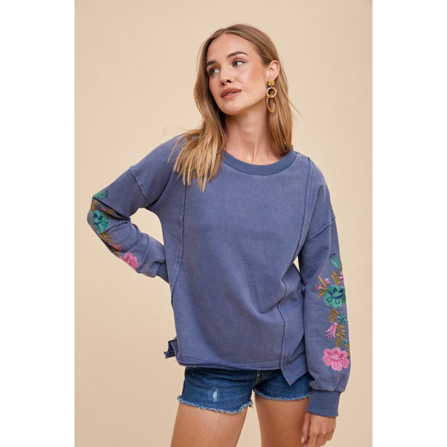 Annie Wear Embroidered Long Sleeve French Terry Top Apparel and Accessories