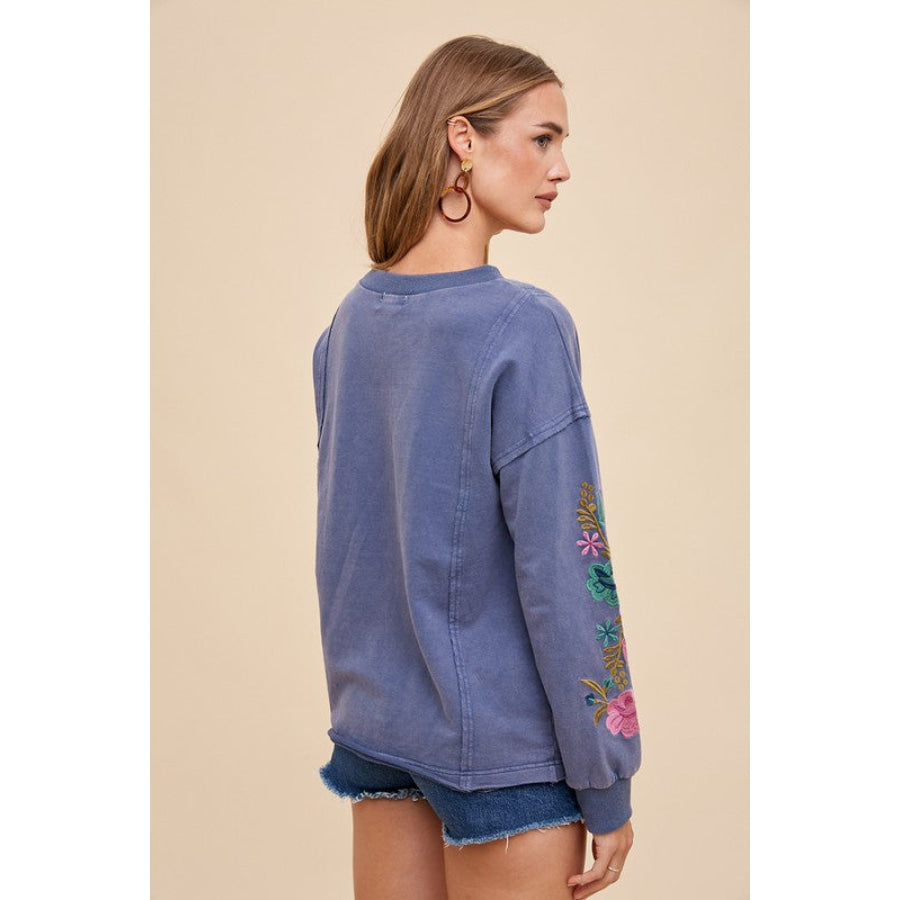 Annie Wear Embroidered Long Sleeve French Terry Top Apparel and Accessories