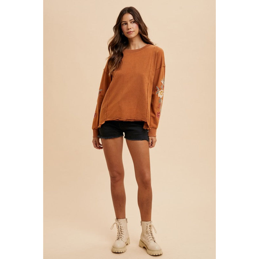 Annie Wear Embroidered Long Sleeve French Terry Top Apparel and Accessories