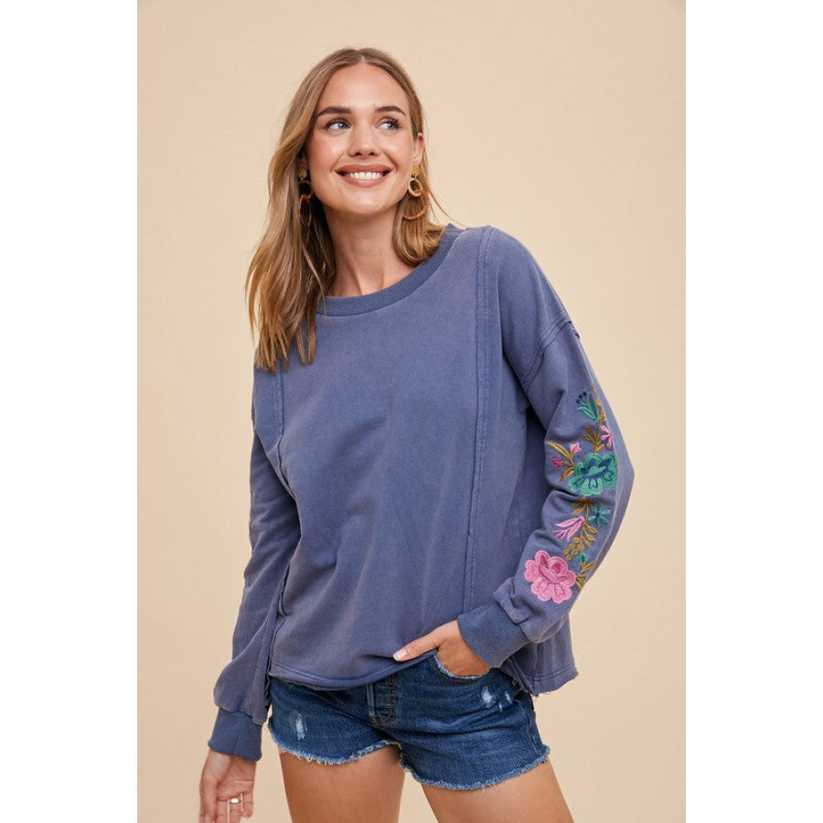 Annie Wear Embroidered Long Sleeve French Terry Top Apparel and Accessories