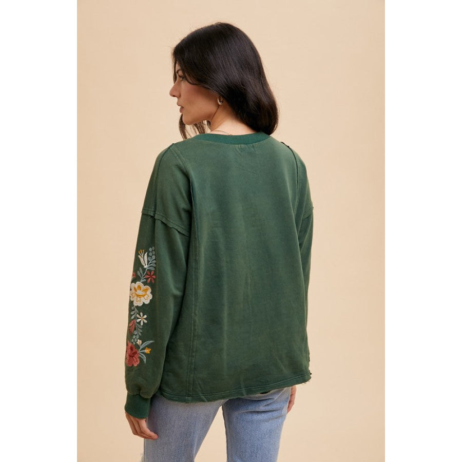 Annie Wear Embroidered Long Sleeve French Terry Top Apparel and Accessories