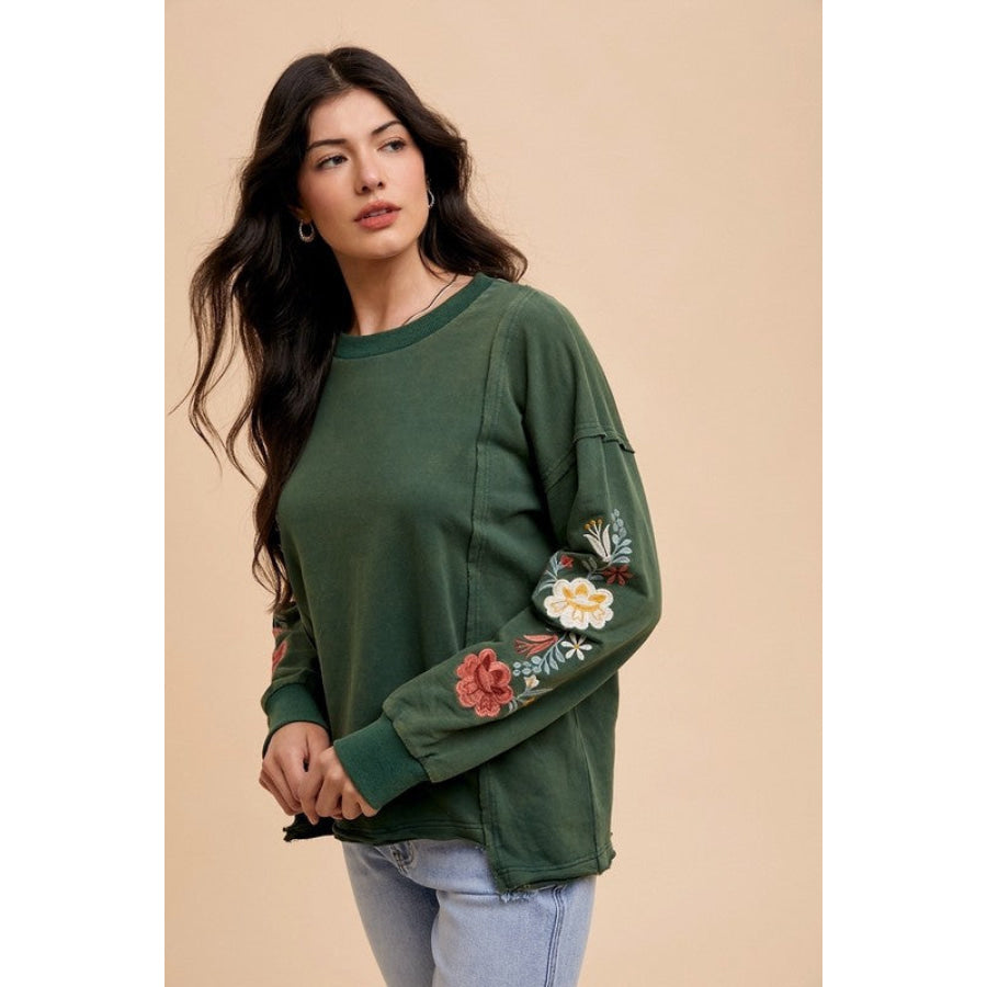 Annie Wear Embroidered Long Sleeve French Terry Top Apparel and Accessories