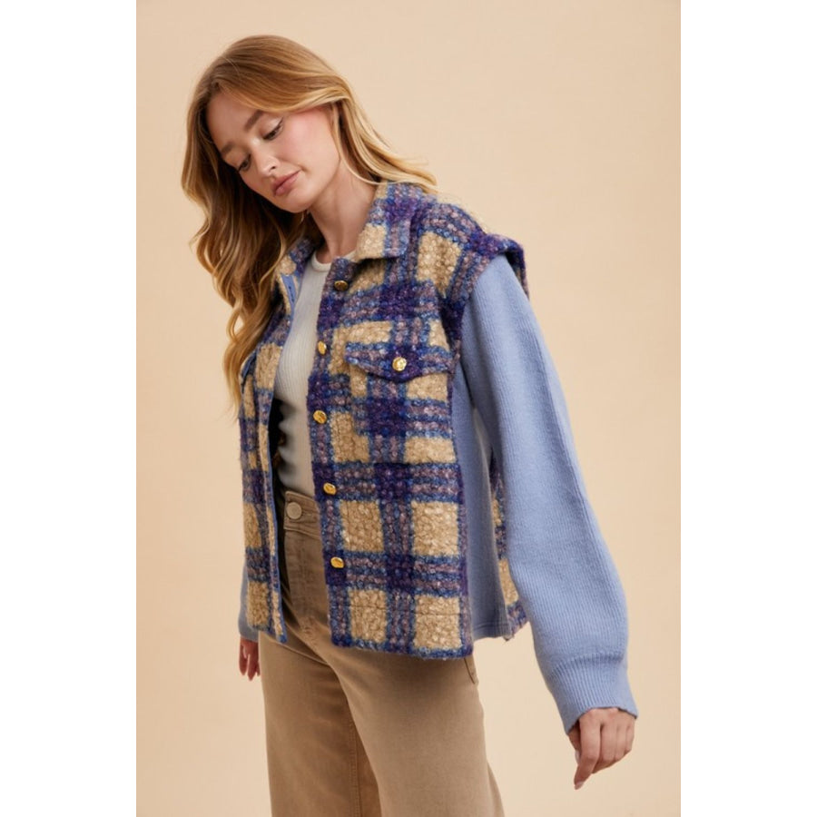 Annie Wear Faux Fur Plaid Button Up Jacket Apparel and Accessories