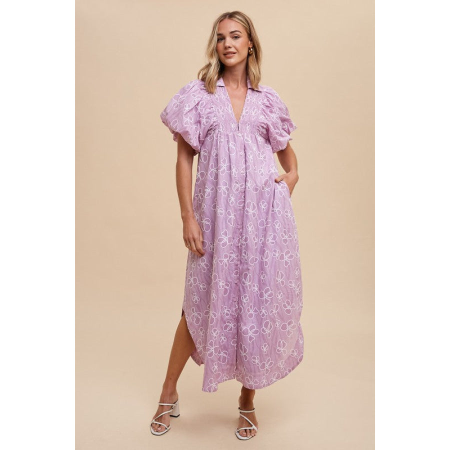 Annie Wear Floral Smock Detail Puff Sleeve Dress Apparel and Accessories