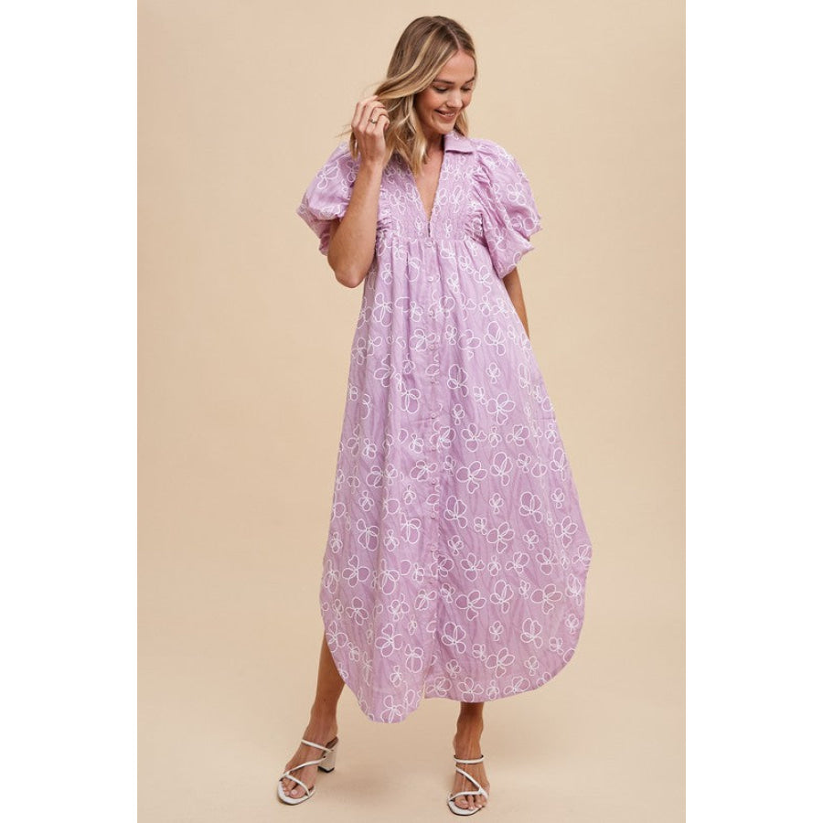 Annie Wear Floral Smock Detail Puff Sleeve Dress Apparel and Accessories