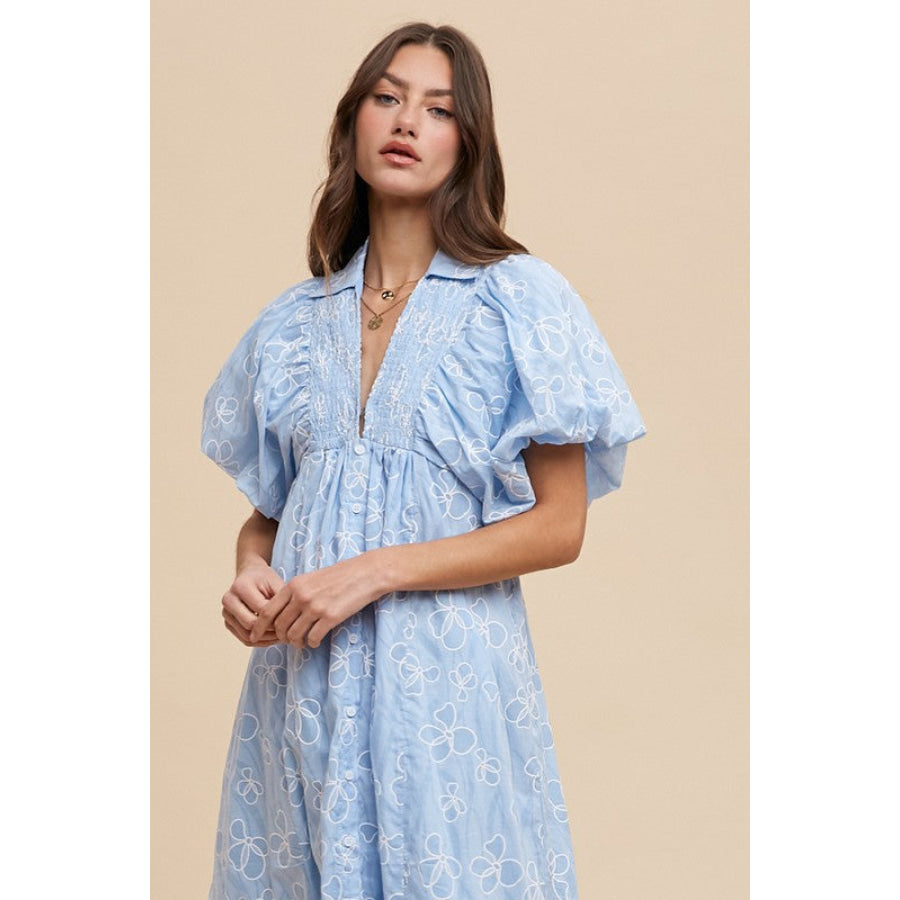 Annie Wear Floral Smock Detail Puff Sleeve Dress Apparel and Accessories