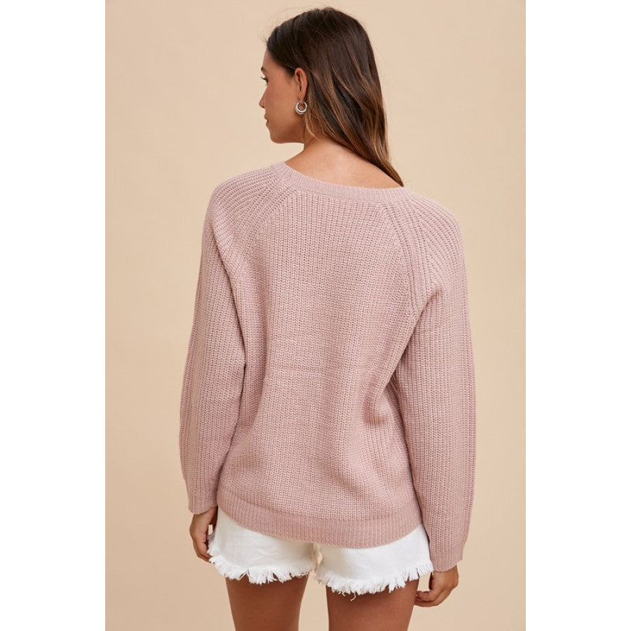 Annie Wear HELLO Embroidered Raglan Sleeve Sweater Mauve / S Apparel and Accessories