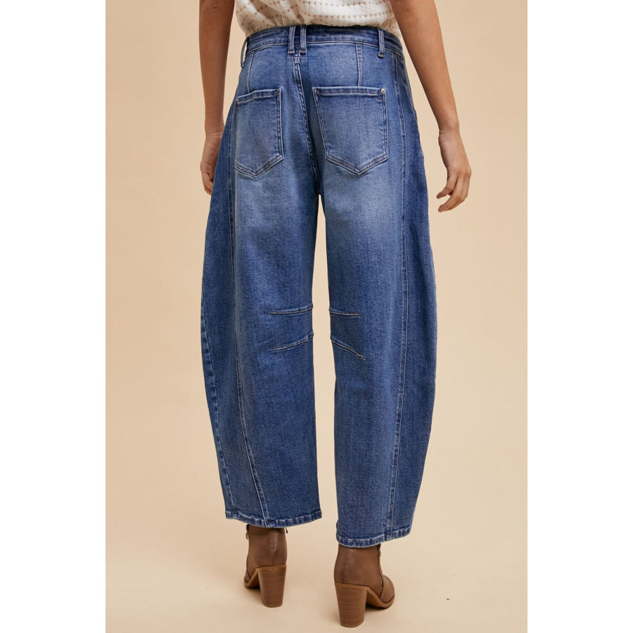 Annie Wear Mid Rise Barrel Leg Jeans with Pockets Apparel and Accessories