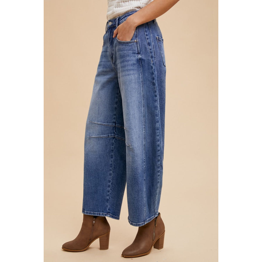 Annie Wear Mid Rise Barrel Leg Jeans with Pockets Apparel and Accessories