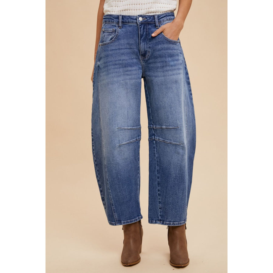 Annie Wear Mid Rise Barrel Leg Jeans with Pockets Apparel and Accessories