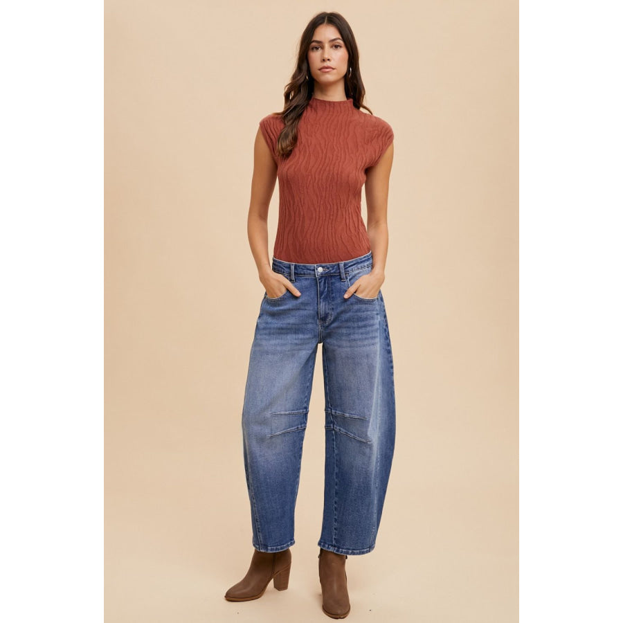 Annie Wear Mid Rise Barrel Leg Jeans with Pockets Apparel and Accessories