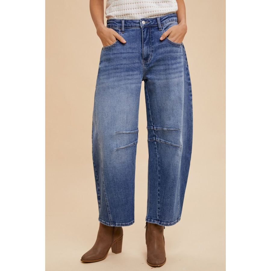 Annie Wear Mid Rise Barrel Leg Jeans with Pockets Medium / S Apparel and Accessories