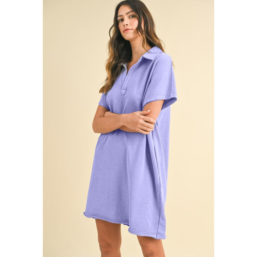 Annie Wear Mineral Washed Johnny Collar Short Sleeve Dress Apparel and Accessories