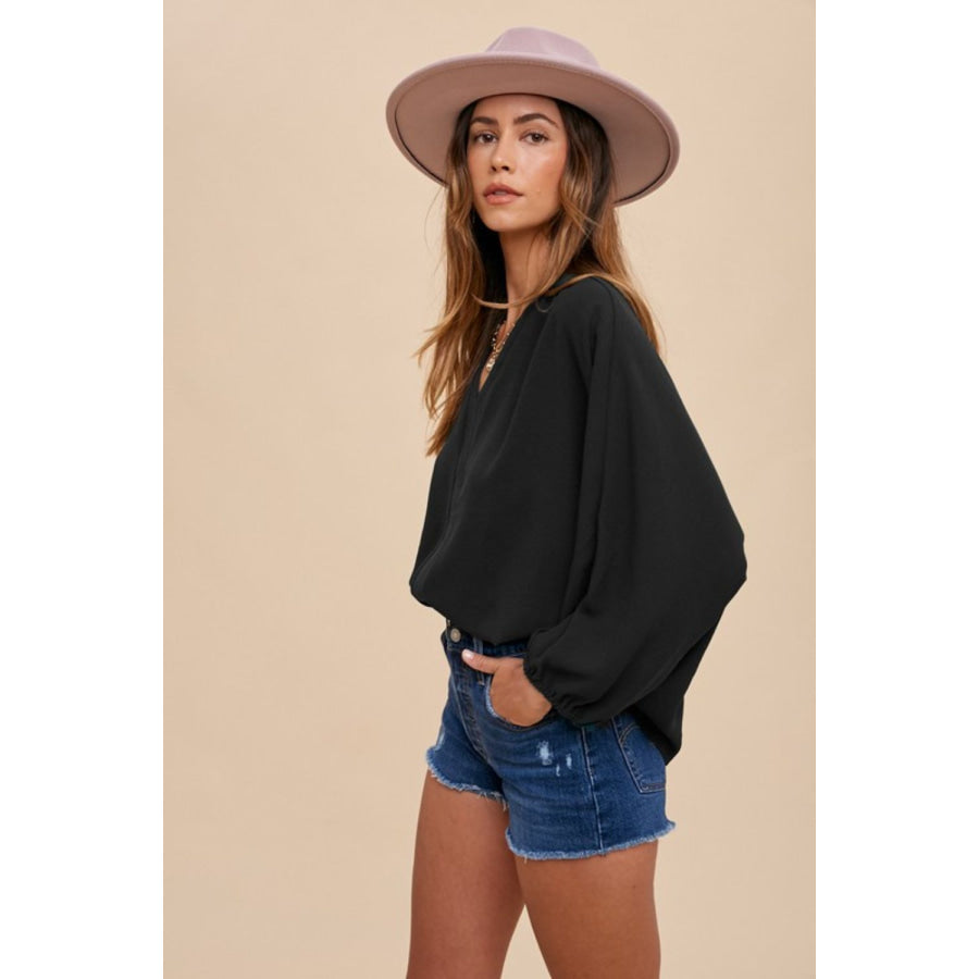 Annie Wear Notched Batwing Sleeve Blouse Apparel and Accessories