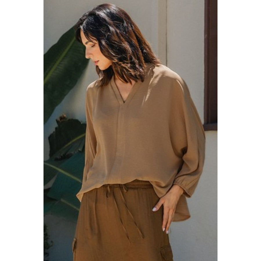 Annie Wear Notched Batwing Sleeve Blouse Apparel and Accessories