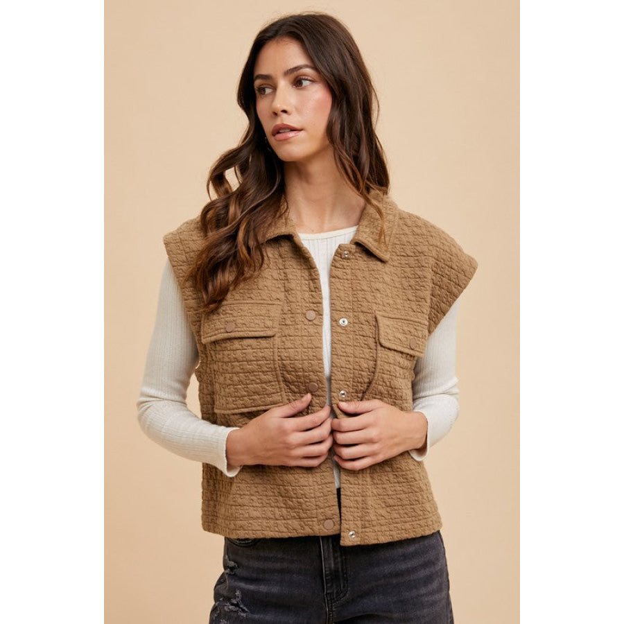 Annie Wear Puzzle Quilted Snap Down Vest Coat Apparel and Accessories