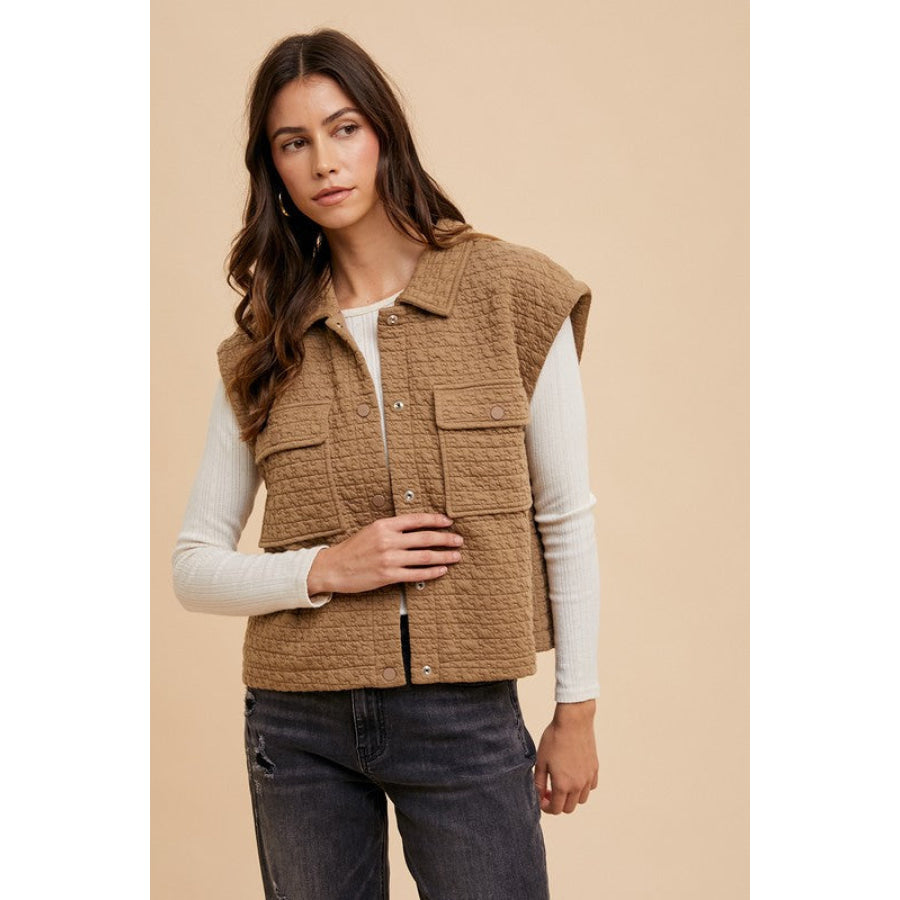 Annie Wear Puzzle Quilted Snap Down Vest Coat Apparel and Accessories