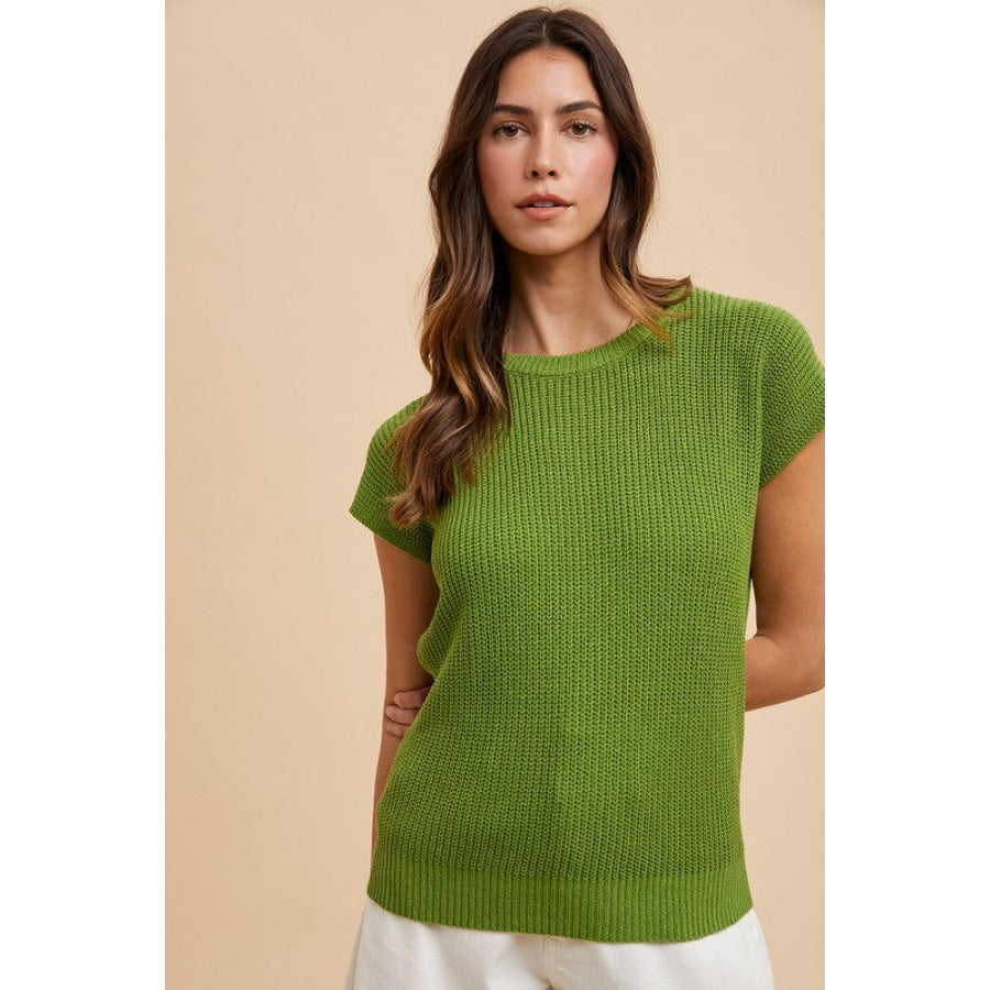 Annie Wear Round Neck Short Sleeve Sweater Apparel and Accessories